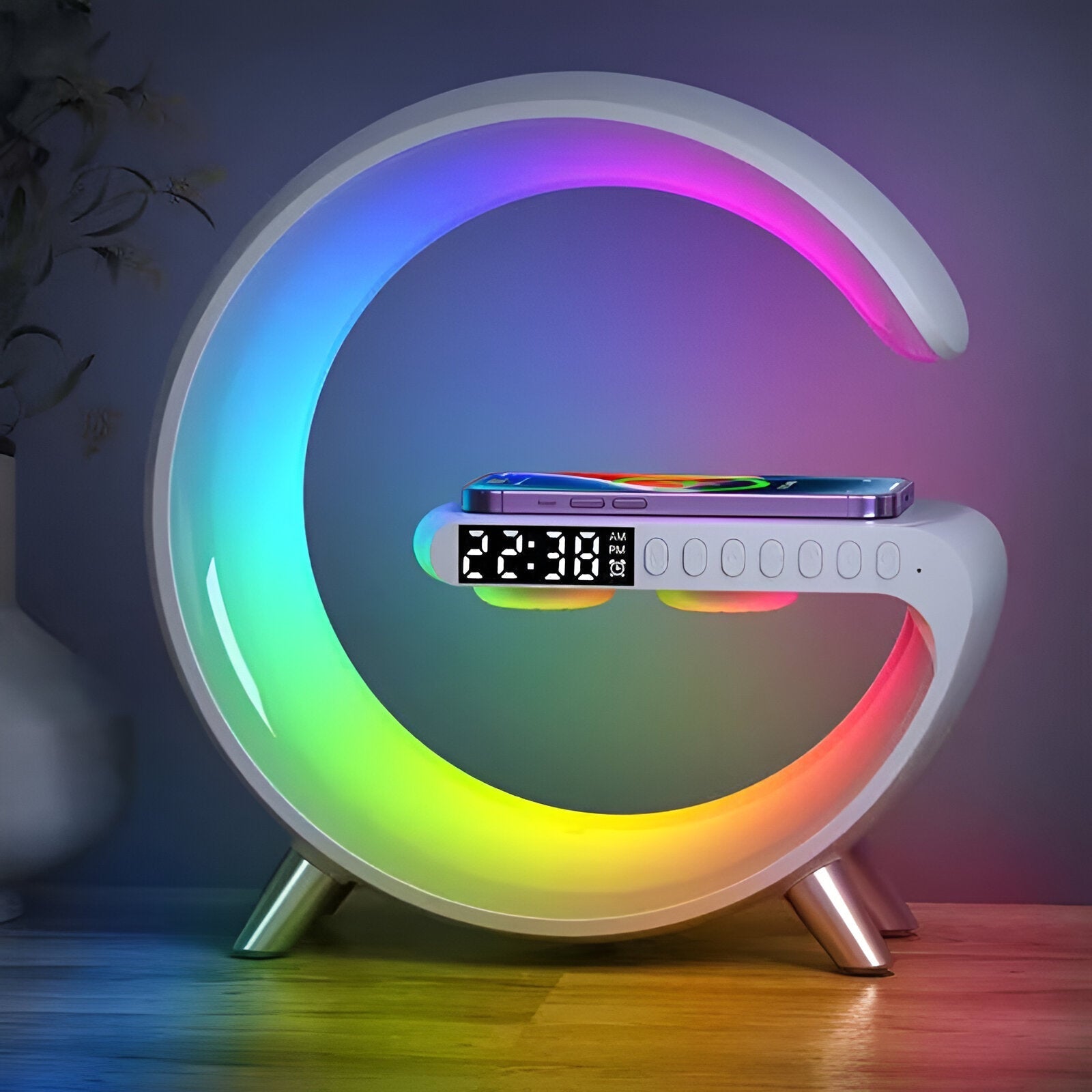 G-Shaped Night Light with Wireless Charger and Clock