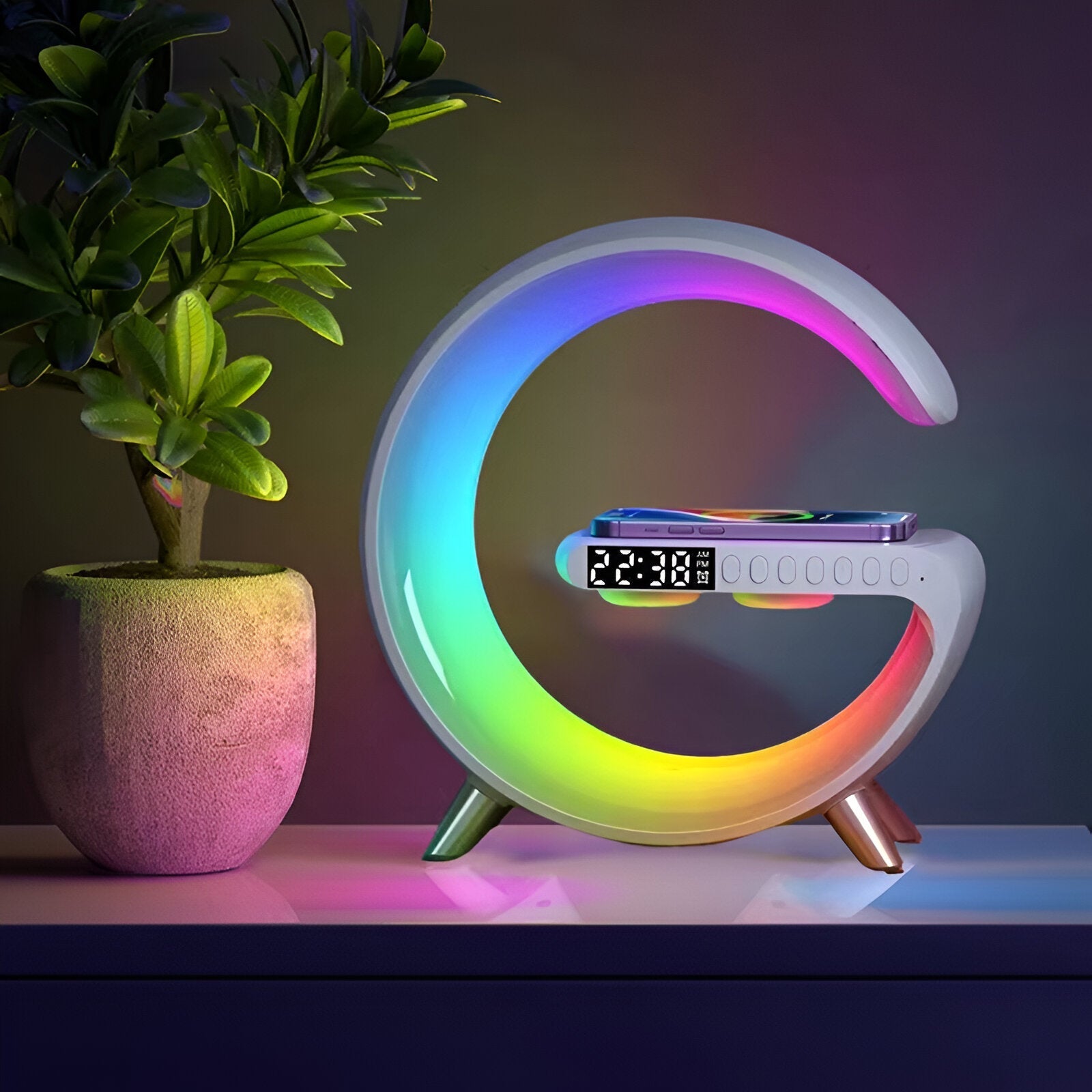 G-Shaped Night Light with Wireless Charger and Clock