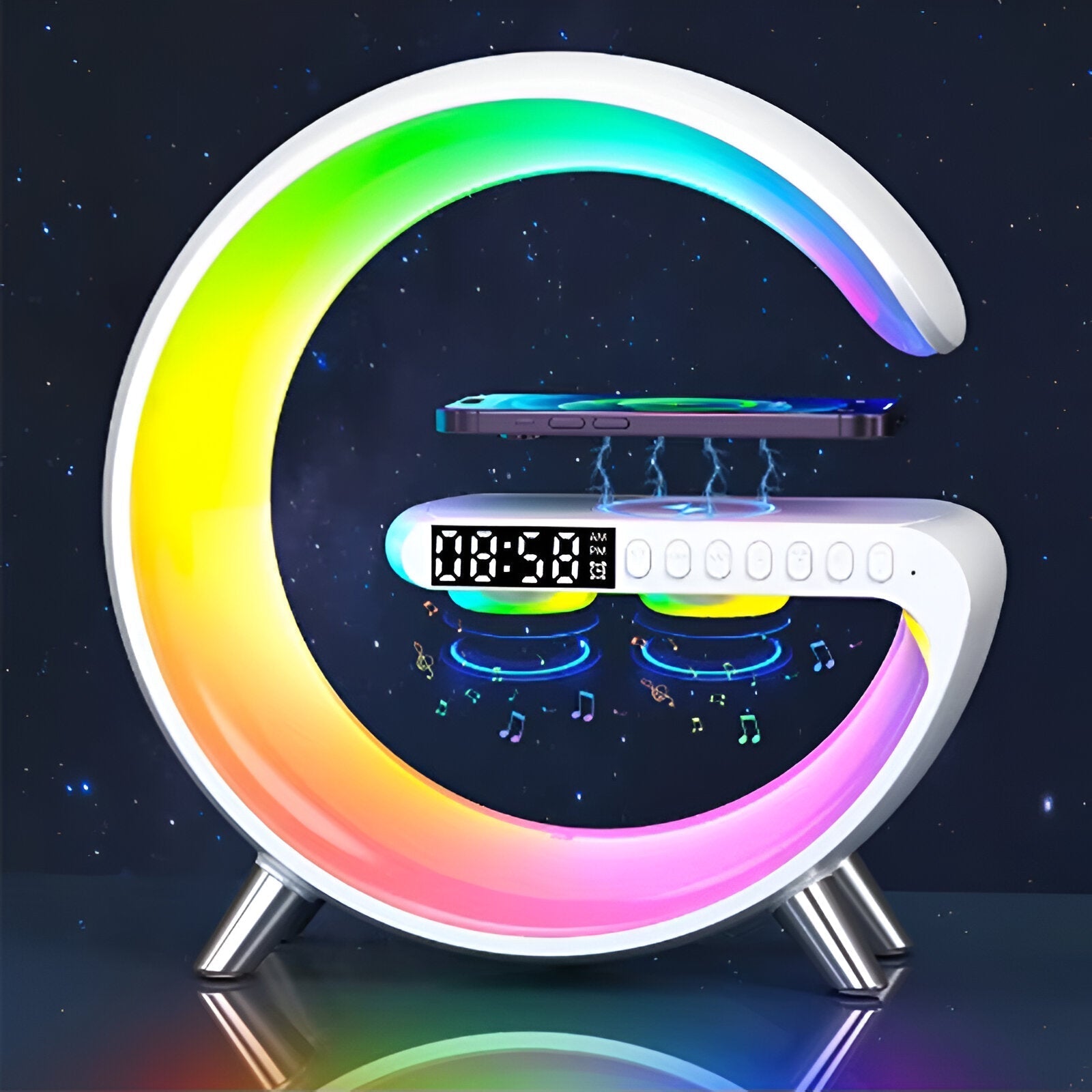G-Shaped Night Light with Wireless Charger and Clock