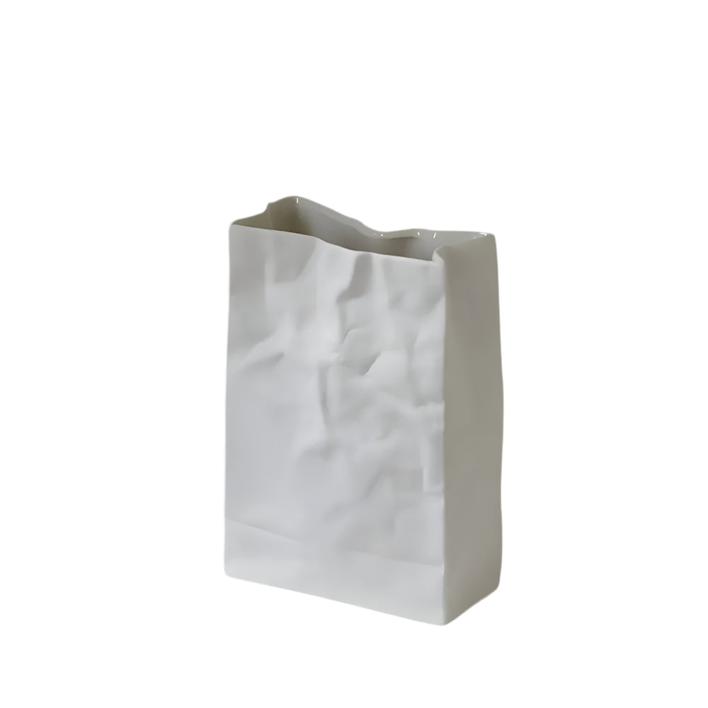 Jarrón moderno de cerámica con diseño único de bolsa de papel