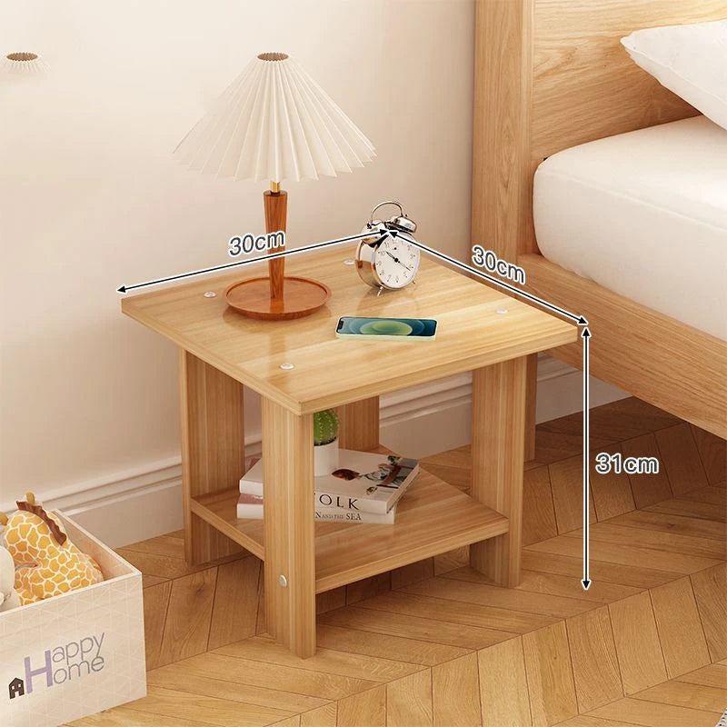 Mesita de noche moderna de madera maciza con doble estante