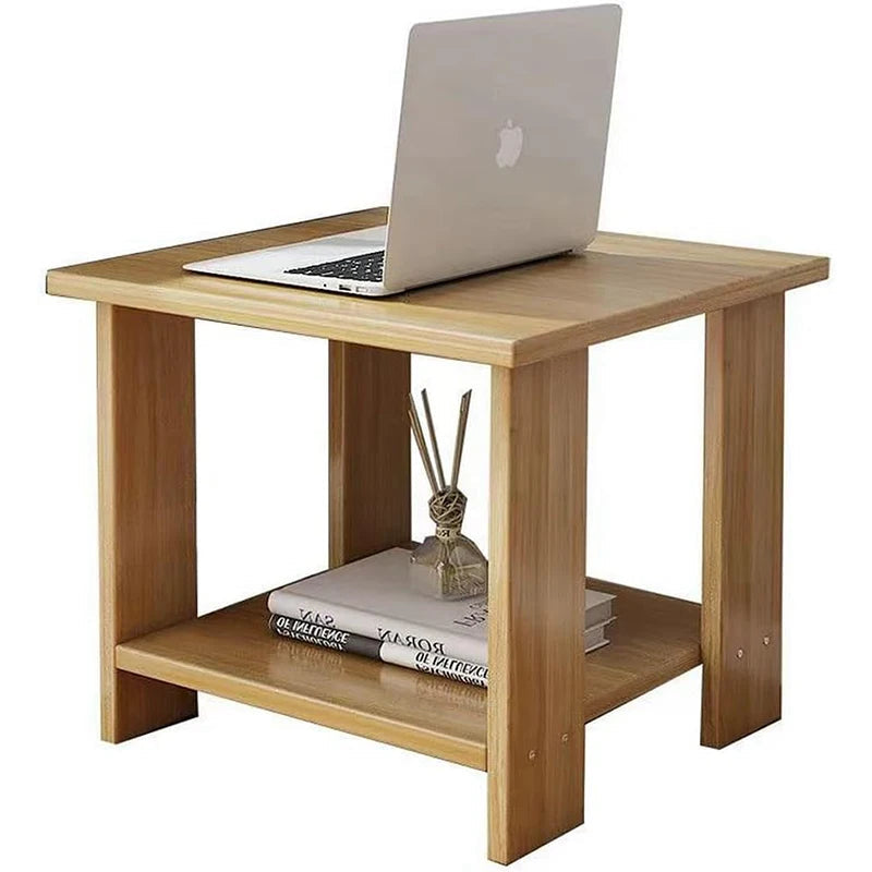 Mesita de noche moderna de madera maciza con doble estante