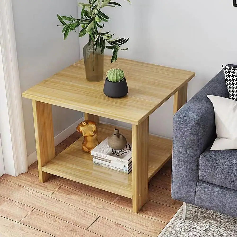 Mesita de noche moderna de madera maciza con doble estante
