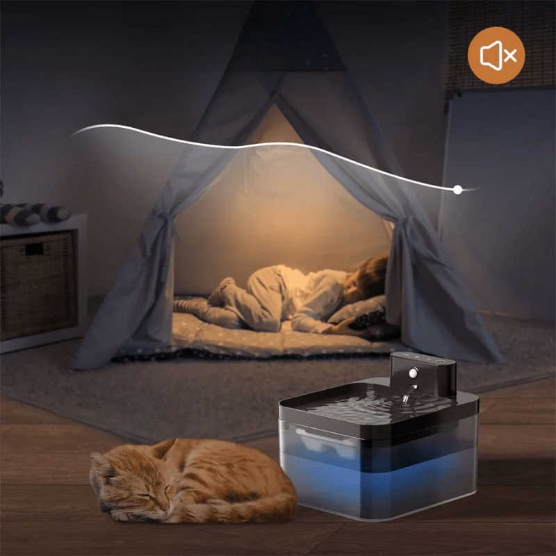 Fuente de agua para gatos activada por movimiento con sistema de filtración silencioso