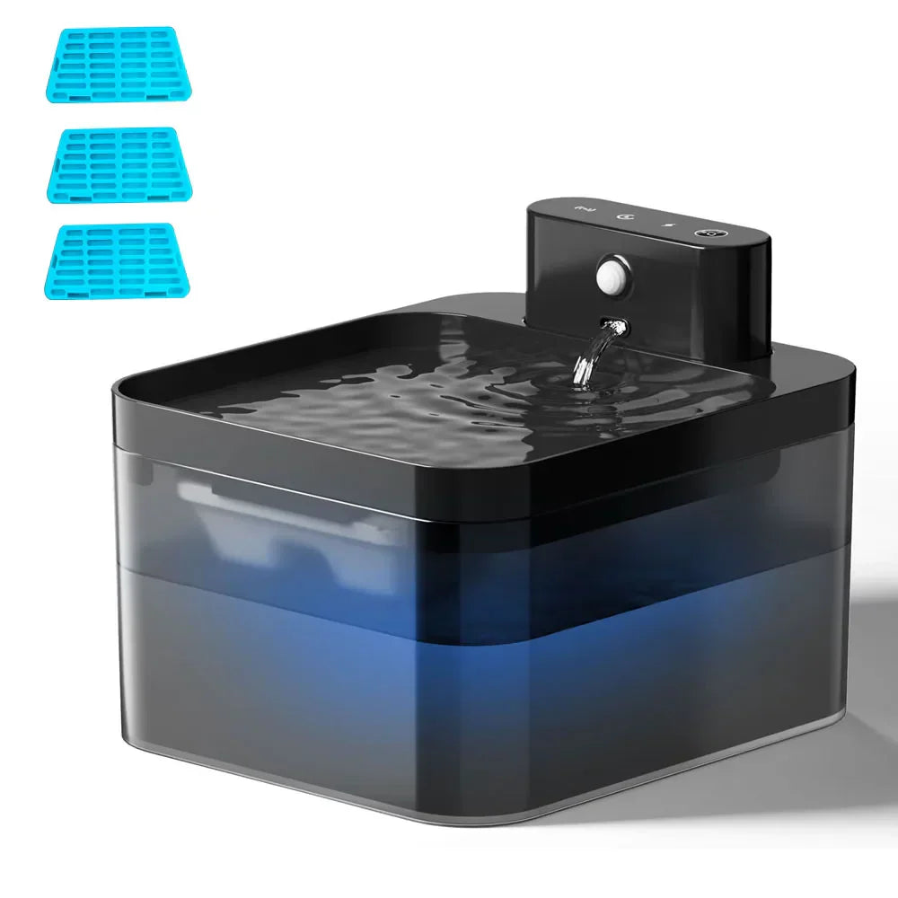 Fuente de agua para gatos activada por movimiento con sistema de filtración silencioso