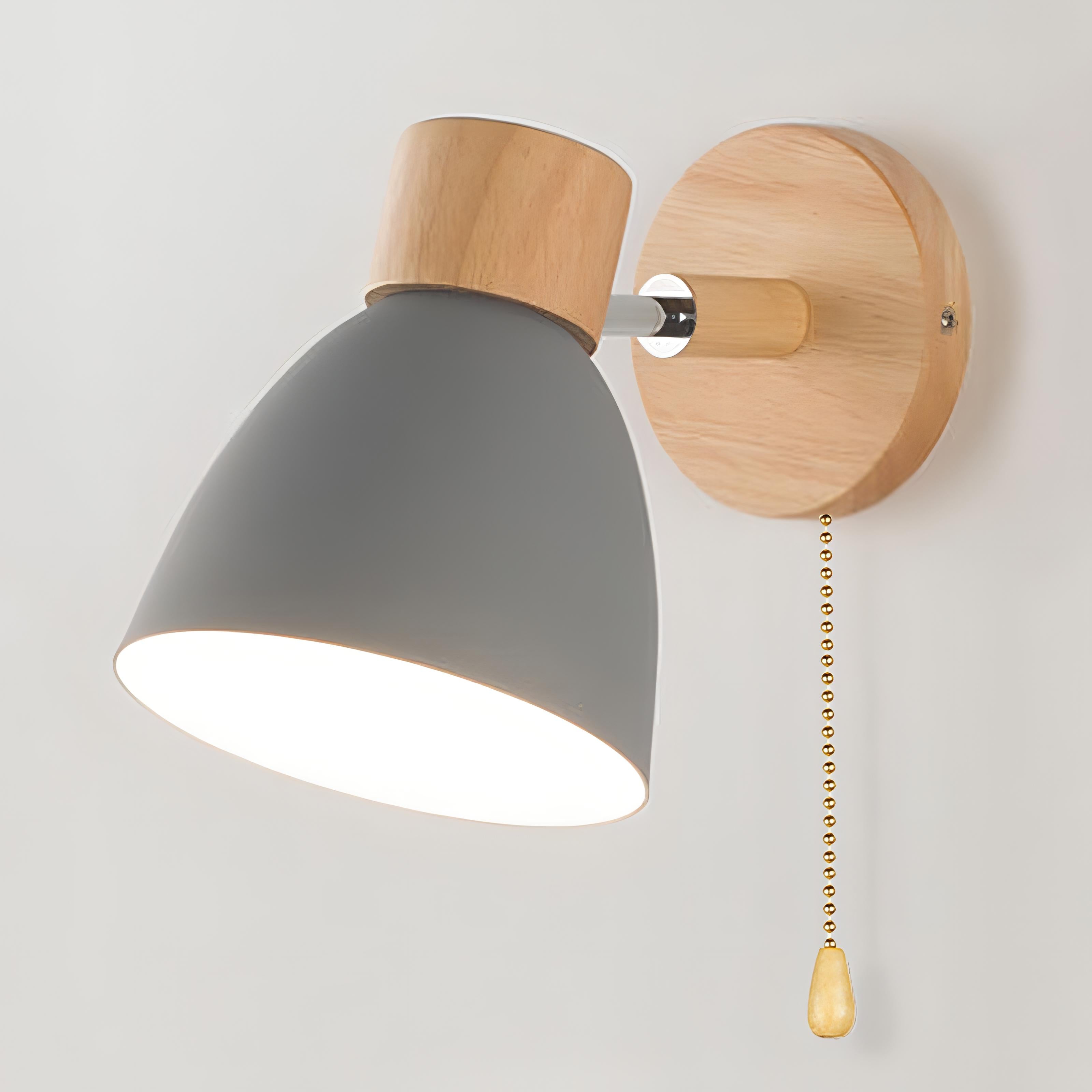 Nordic Modern Wooden Wall Light Sconce with Pull Switch
