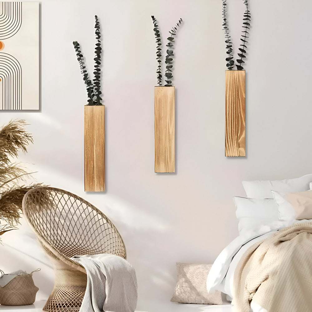 Jarrón de Pared de Madera Rectangular para Plantas Pequeñas y Flores Secas