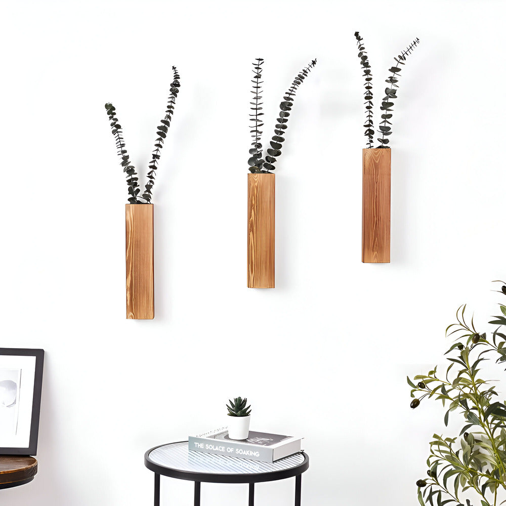 Jarrón de Pared de Madera Rectangular para Plantas Pequeñas y Flores Secas