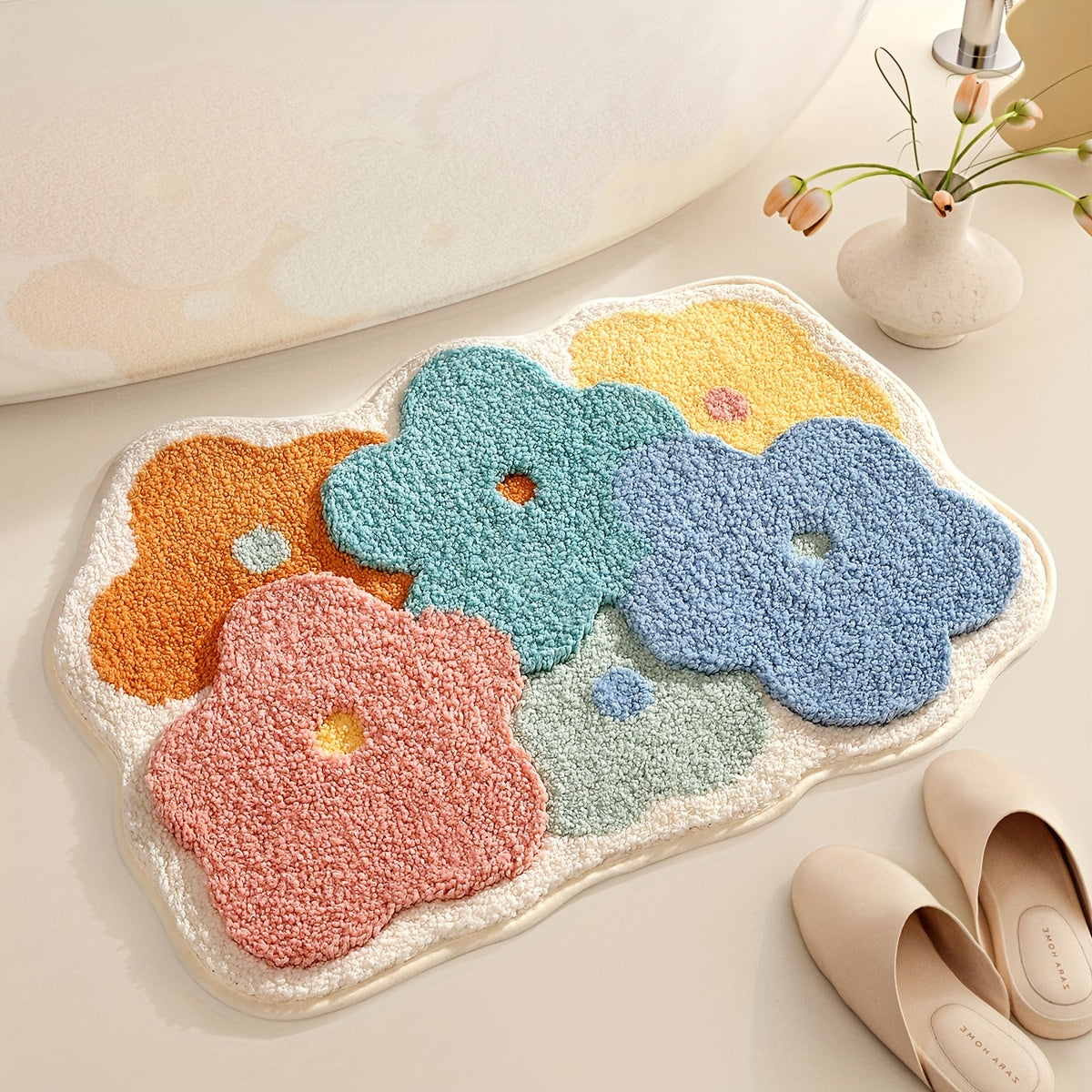 Soft Absorbent Non-Slip Floral Bath Mat