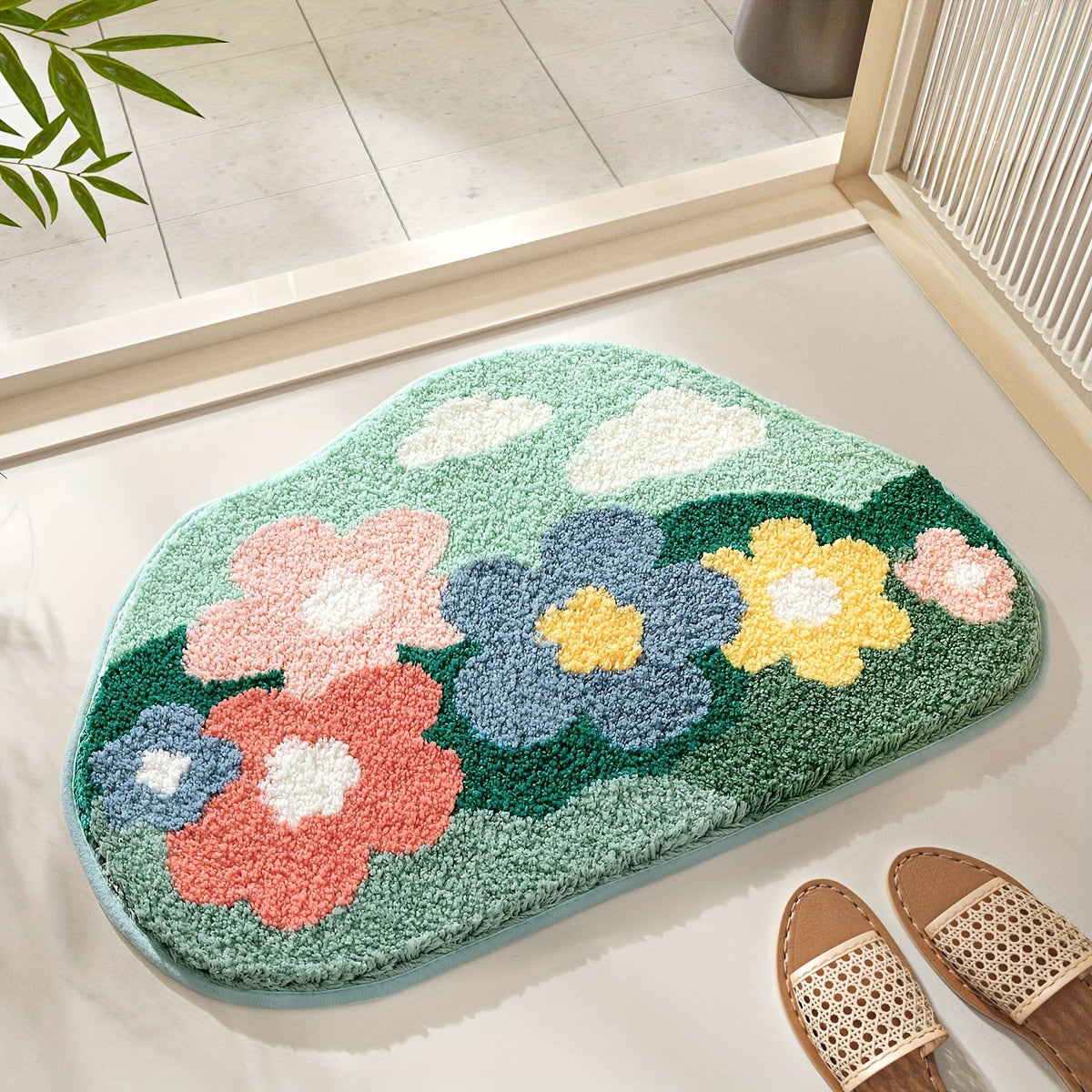 Soft Absorbent Non-Slip Floral Bath Mat