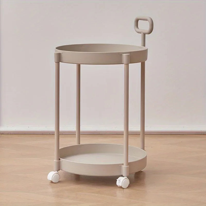 Stylish 2-Tier Rolling Side Table with Handle