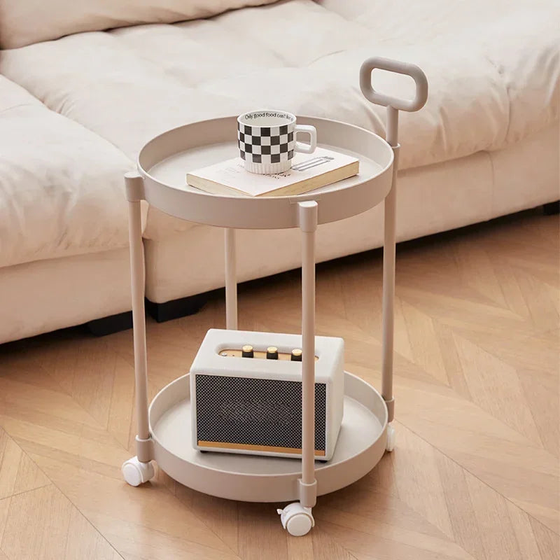 Stylish 2-Tier Rolling Side Table with Handle