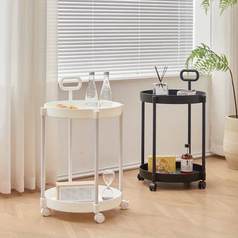 Stylish 2-Tier Rolling Side Table with Handle