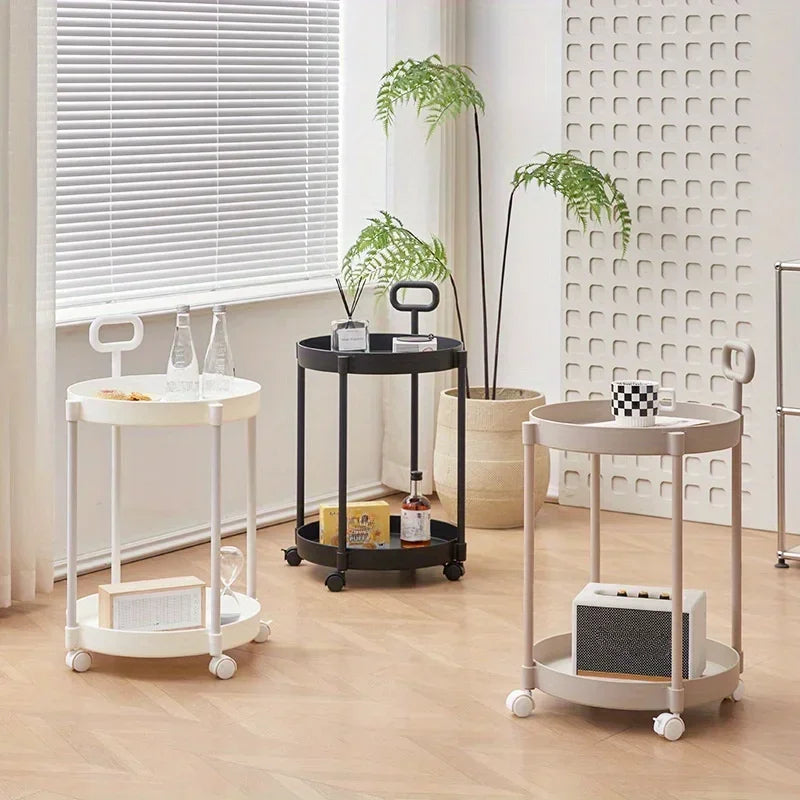 Stylish 2-Tier Rolling Side Table with Handle