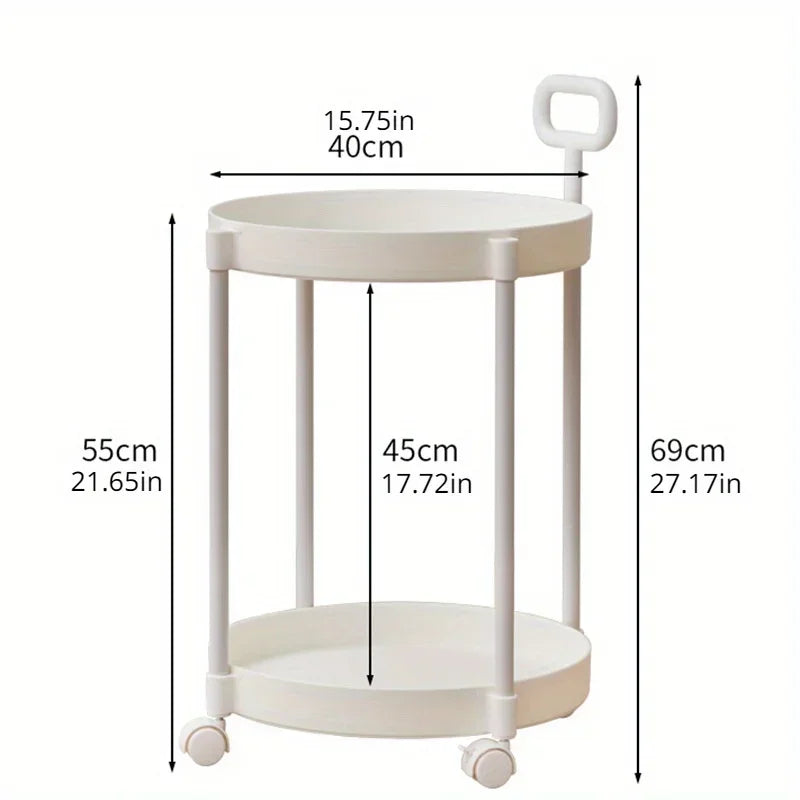 Stylish 2-Tier Rolling Side Table with Handle