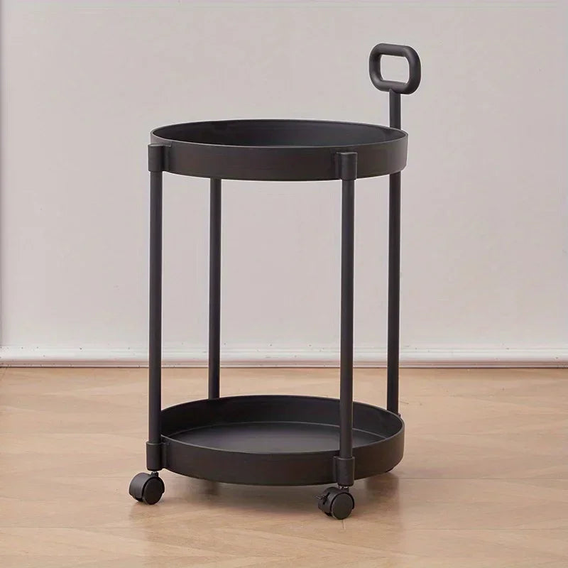 Stylish 2-Tier Rolling Side Table with Handle