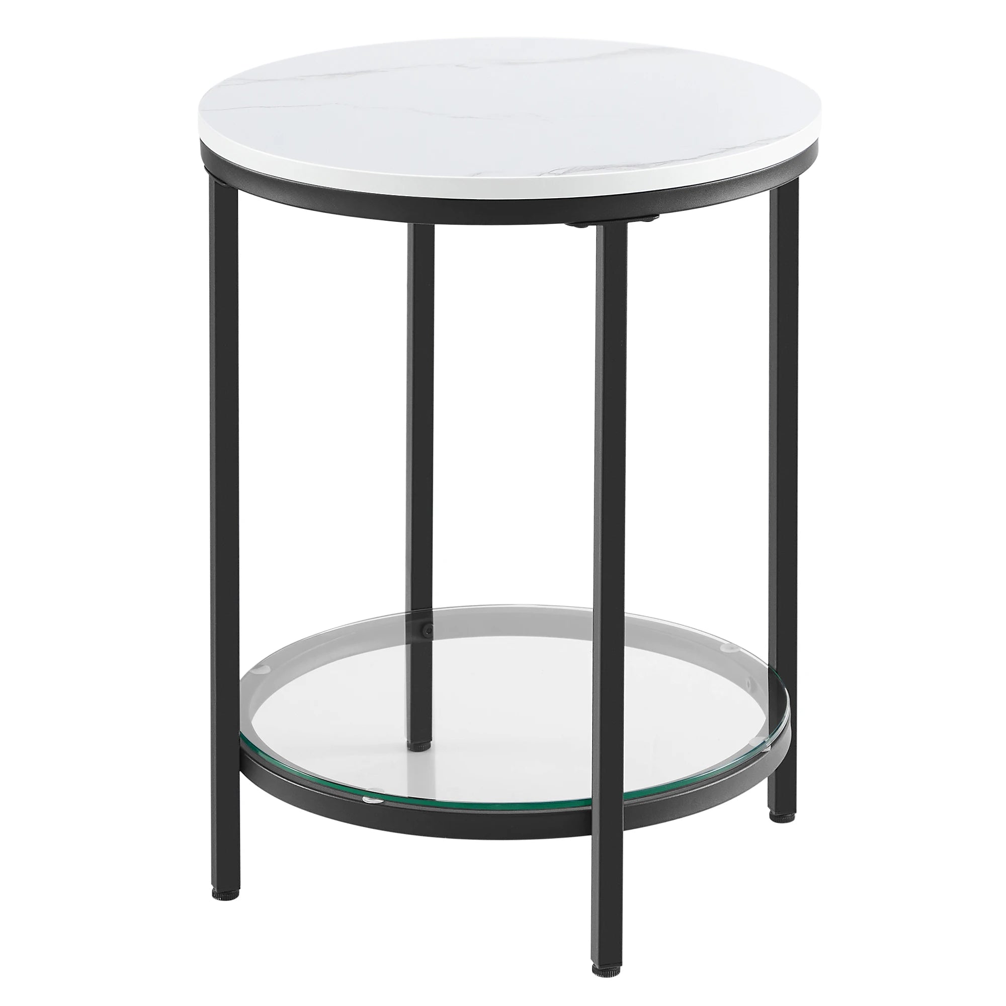 Stylish Marble Look Glass Side Table with Two Levels