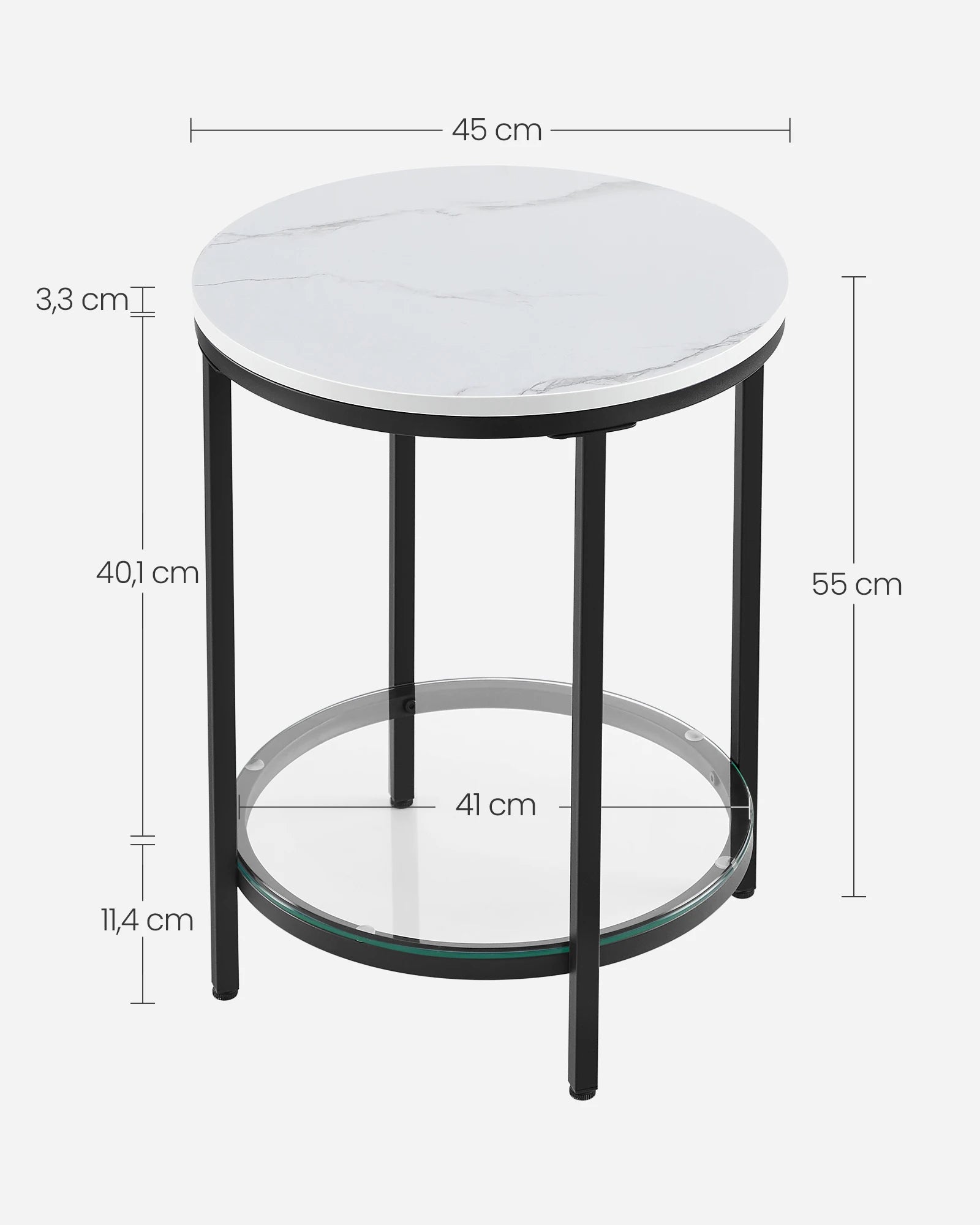 Stylish Marble Look Glass Side Table with Two Levels