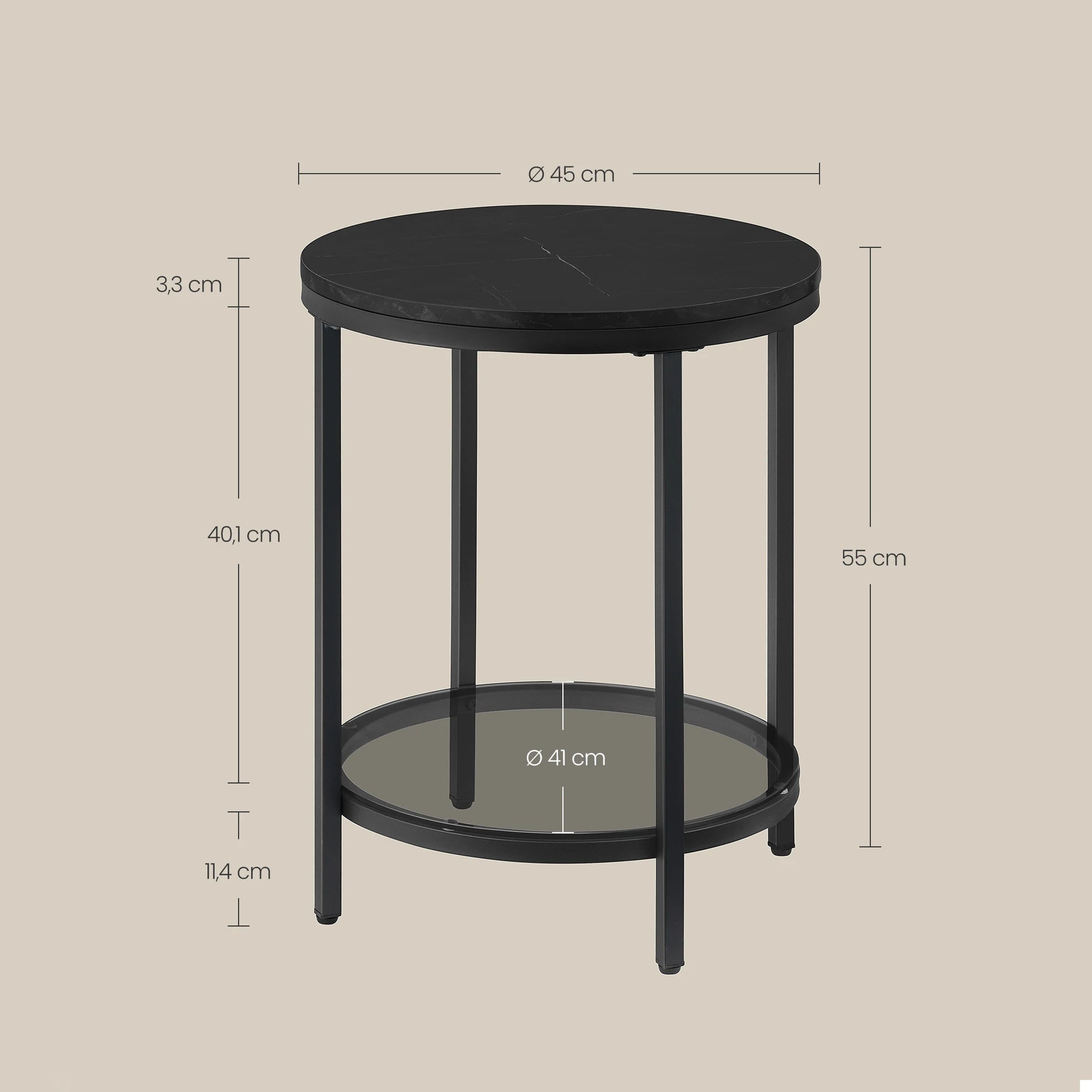Stylish Marble Look Glass Side Table with Two Levels