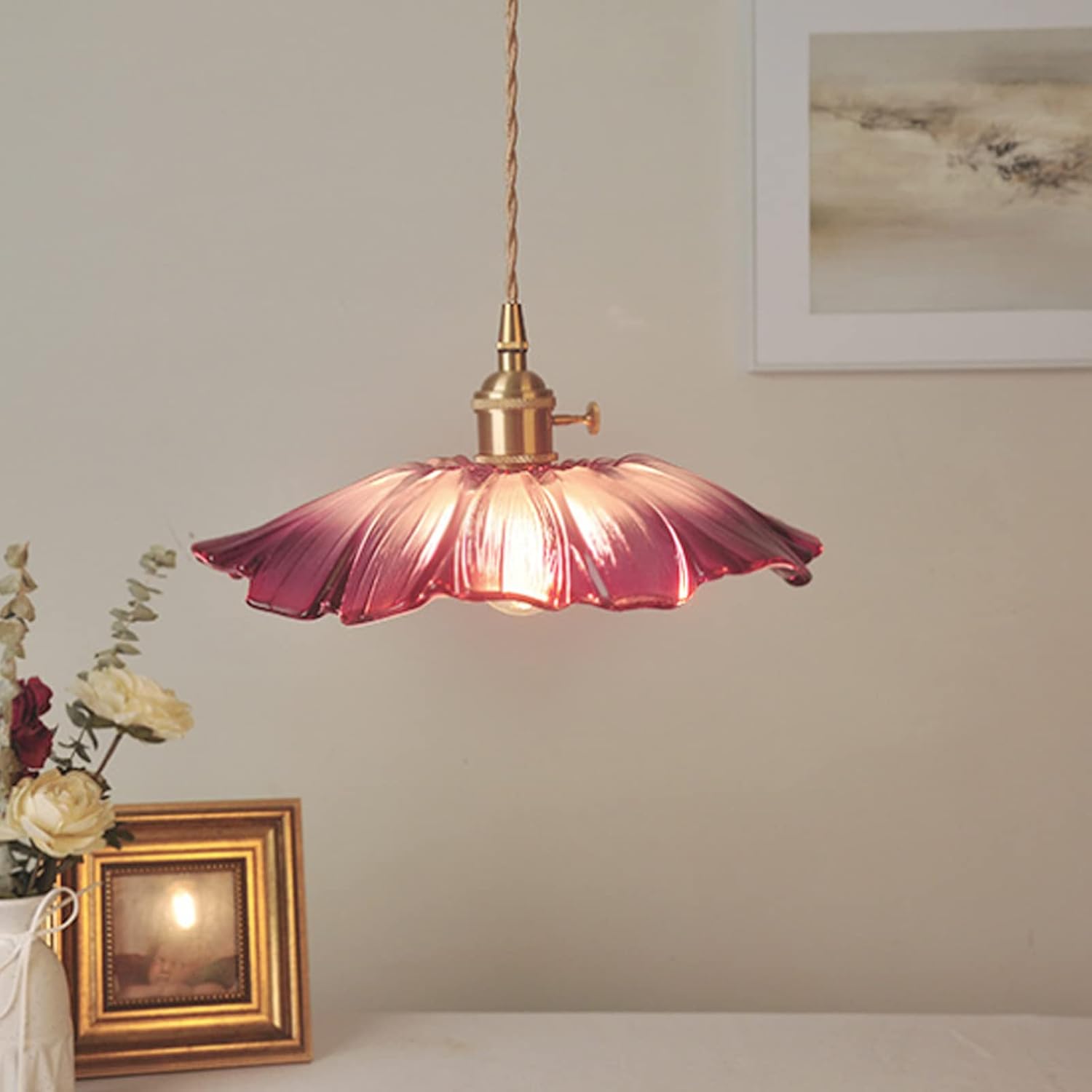 Vintage Floral Glass Pendant Light