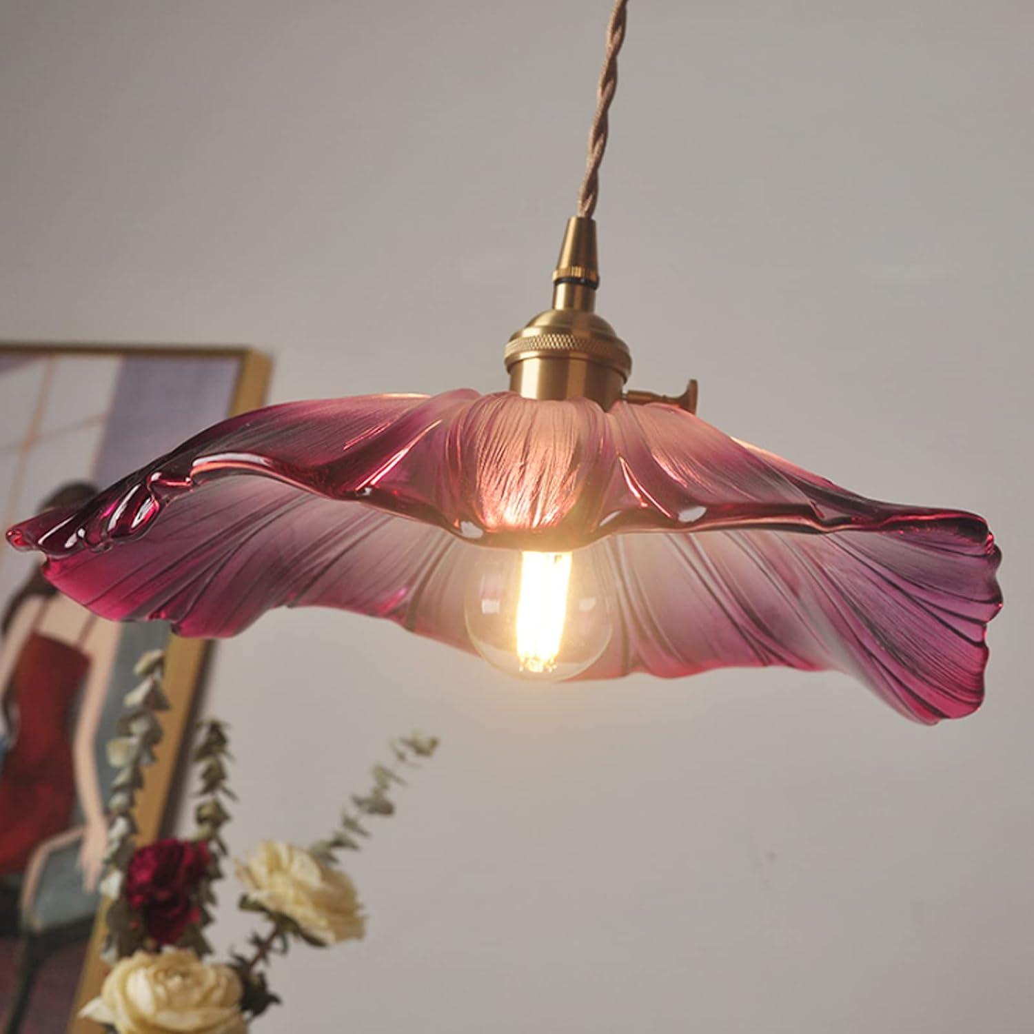 Vintage Floral Glass Pendant Light