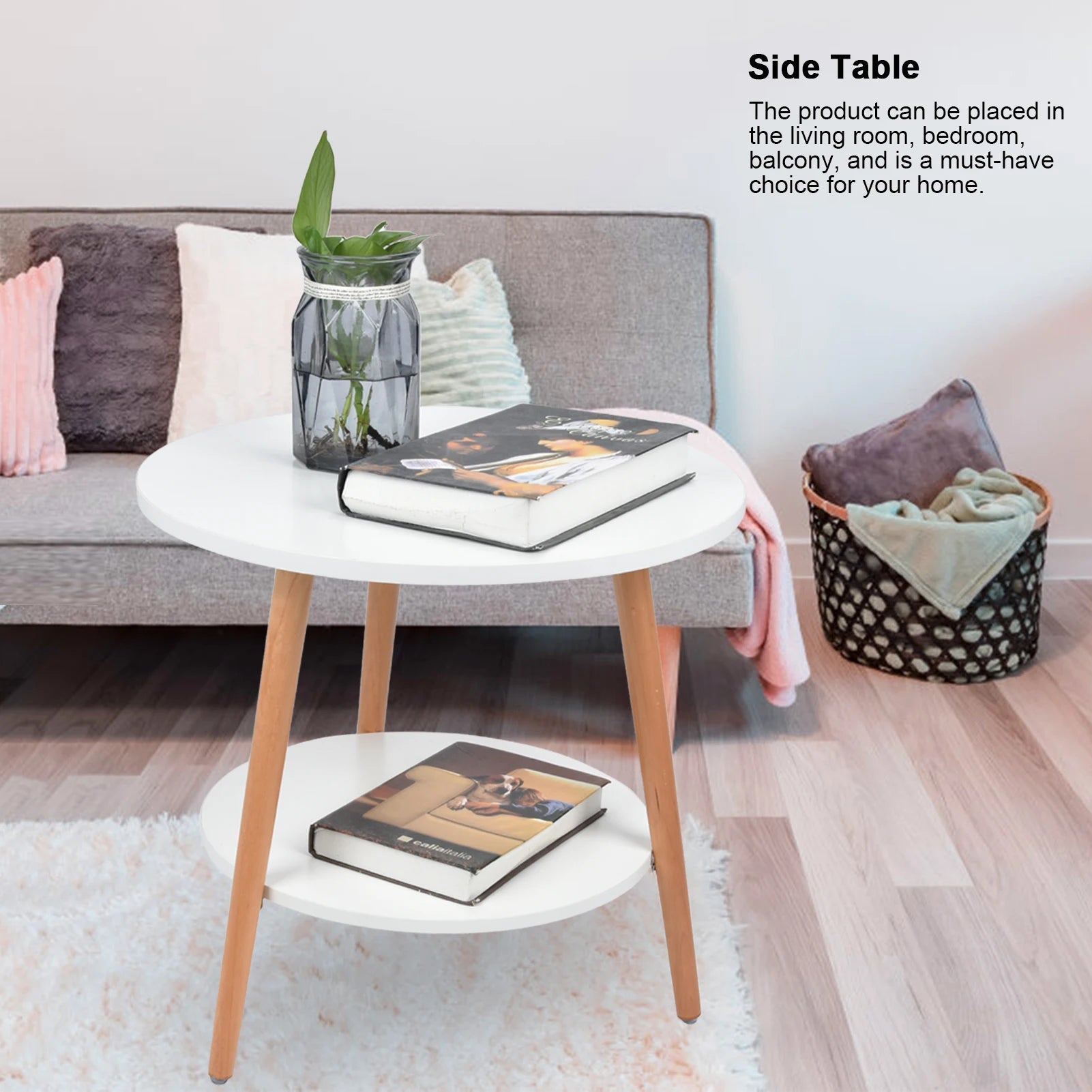 White Compact Side Table with Dual Storage