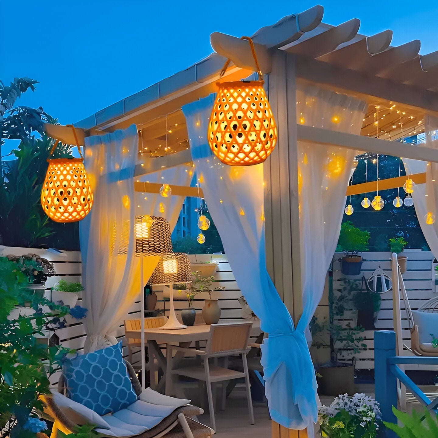 Bamboo-Style Solar Garden Lantern Lighting