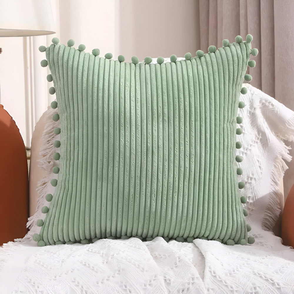 Boho Cotton Cushion Cover with Pom Poms