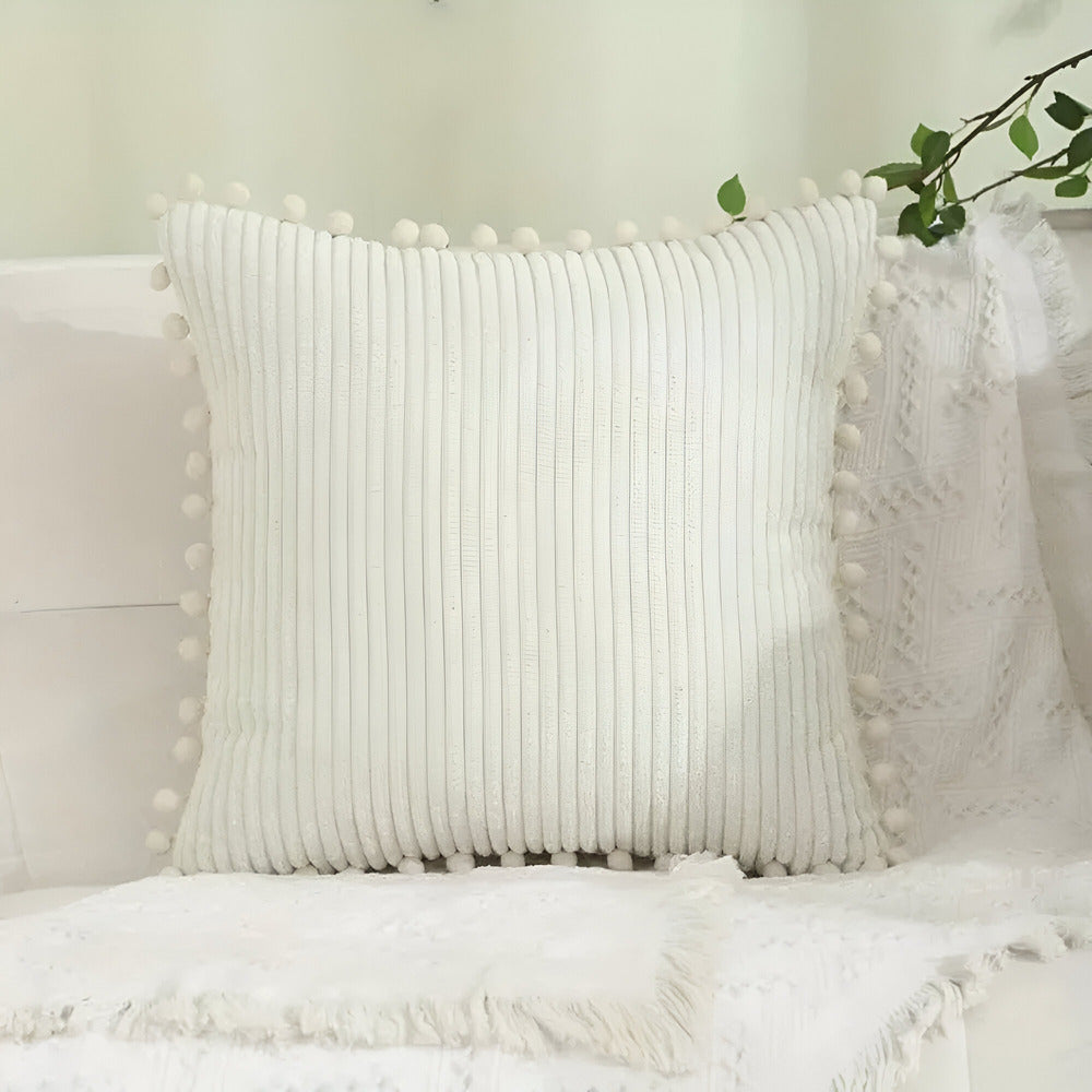 Boho Cotton Cushion Cover with Pom Poms