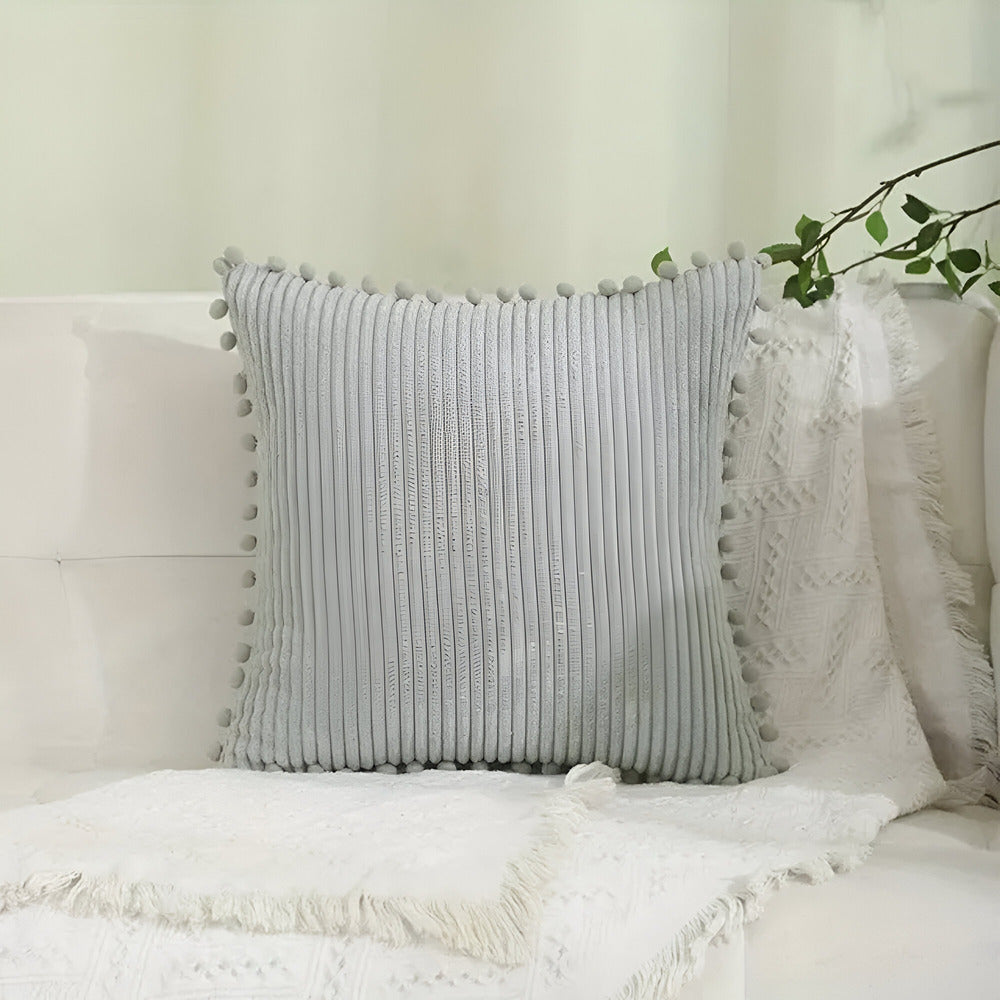 Boho Cotton Cushion Cover with Pom Poms