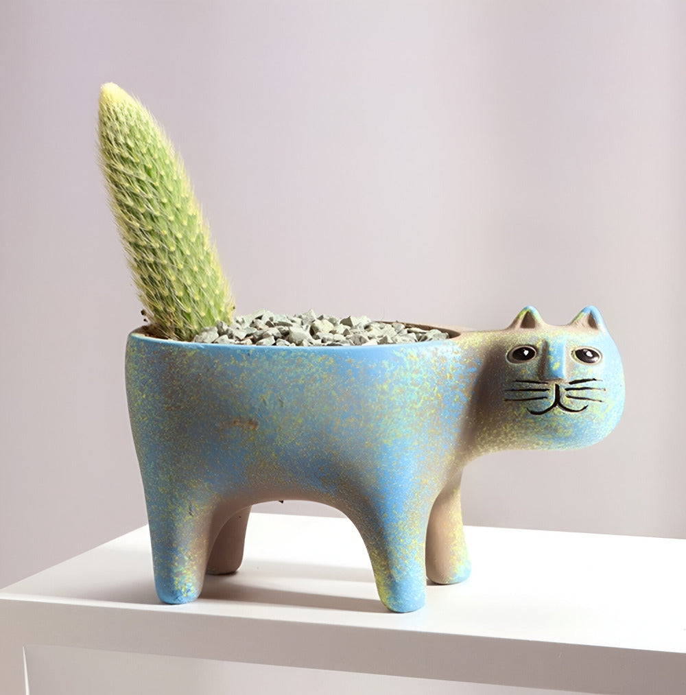Charming Cat Design Ceramic Planter