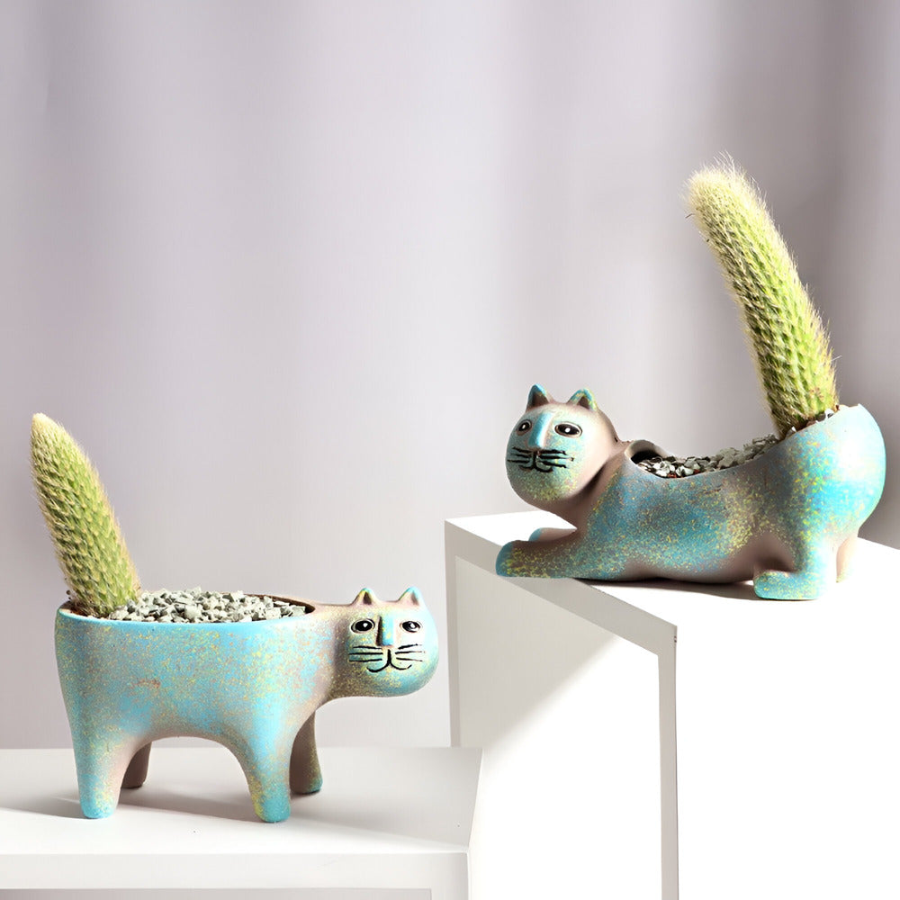Charming Cat Design Ceramic Planter