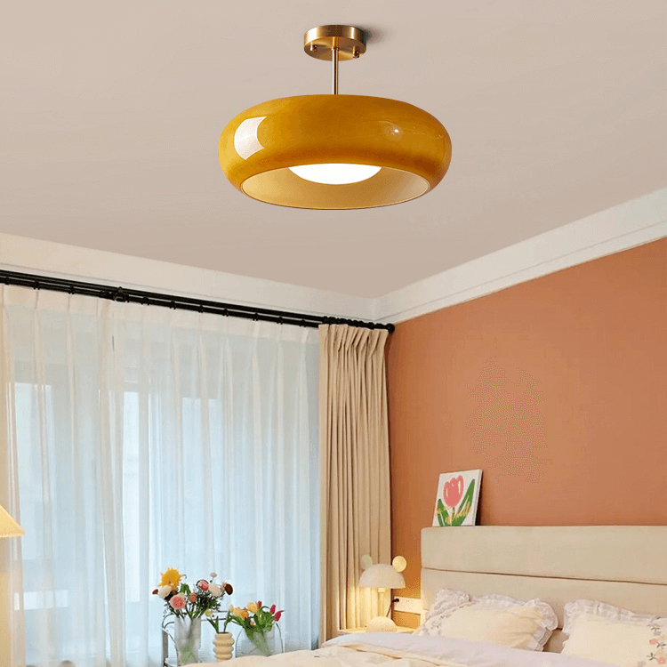 Domelight™ | 11" Vintage Semi Flush Deckenleuchte mit orangefarbenem Kuppelglasschirm