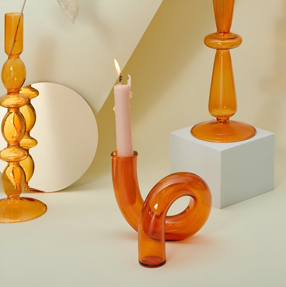 Elegant Glass Flower Vase with Integrated Candle Holder
