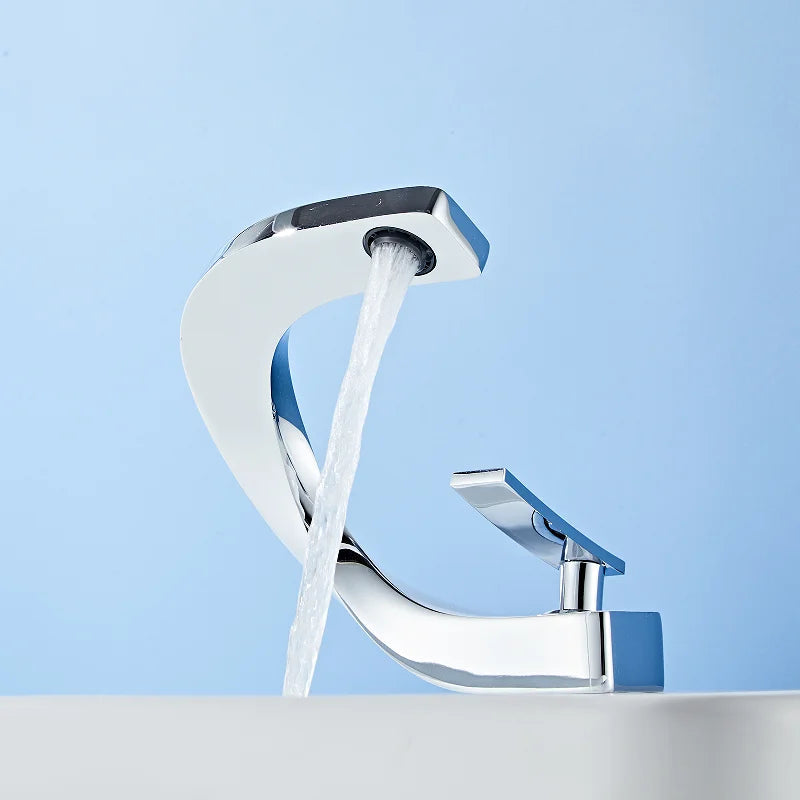 Elegant Gold and White Bathroom Faucet with Single Lever Control
