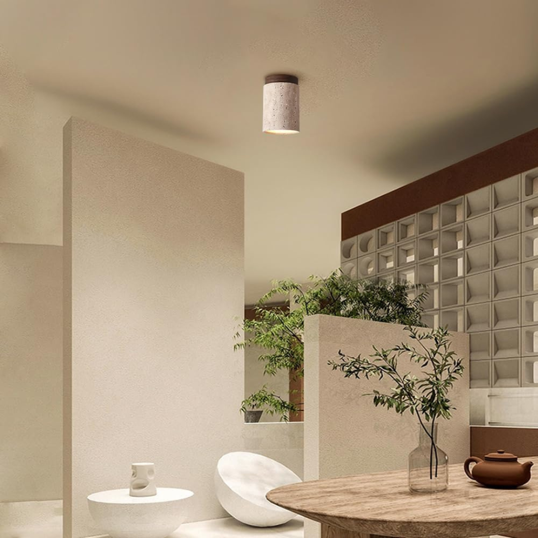 Elegant Travertine Flush Mount Ceiling Lamp Fixture with Warm LED