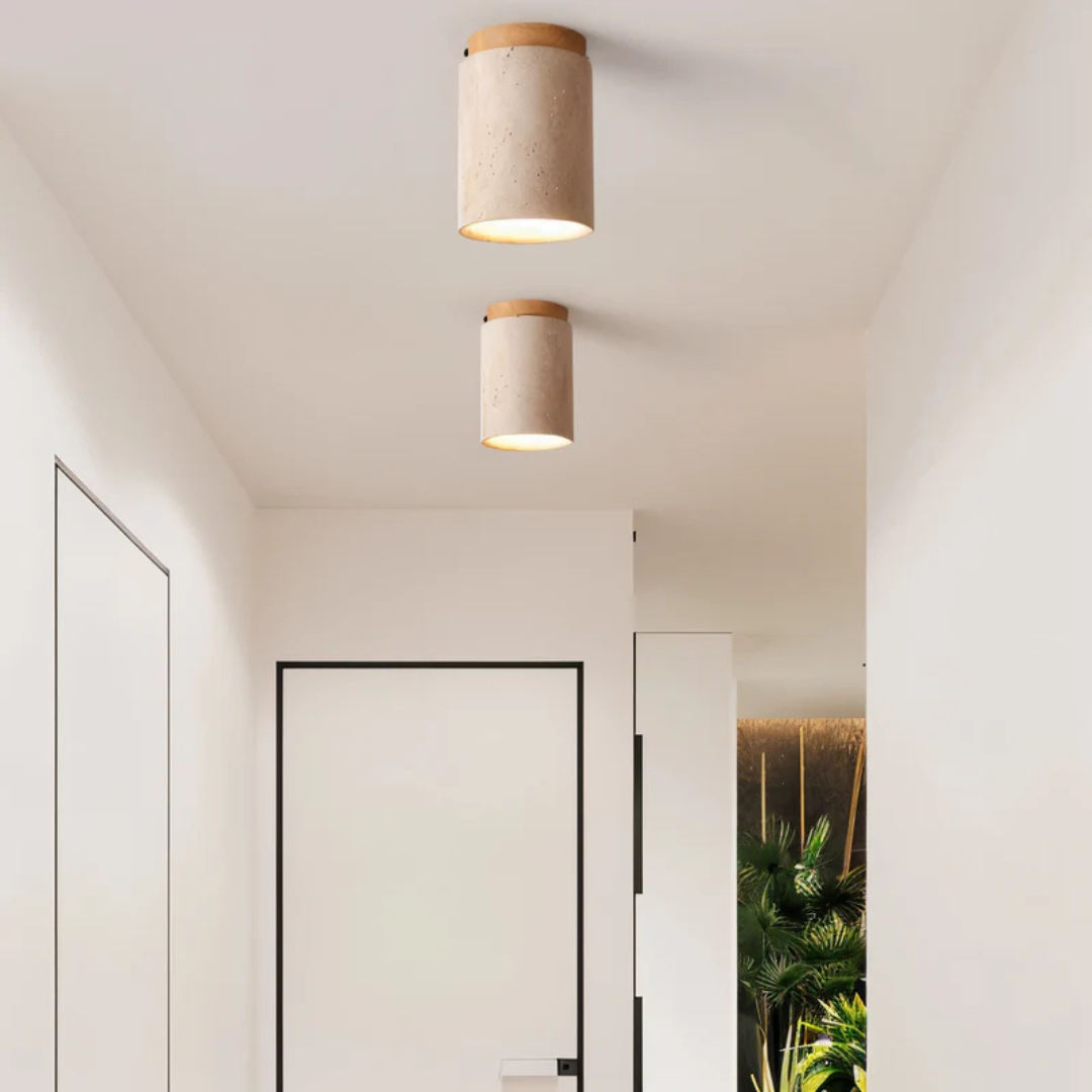Elegant Travertine Flush Mount Ceiling Lamp Fixture with Warm LED