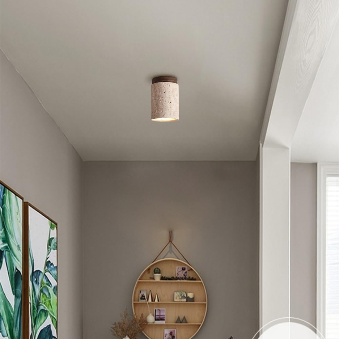 Elegant Travertine Flush Mount Ceiling Lamp Fixture with Warm LED