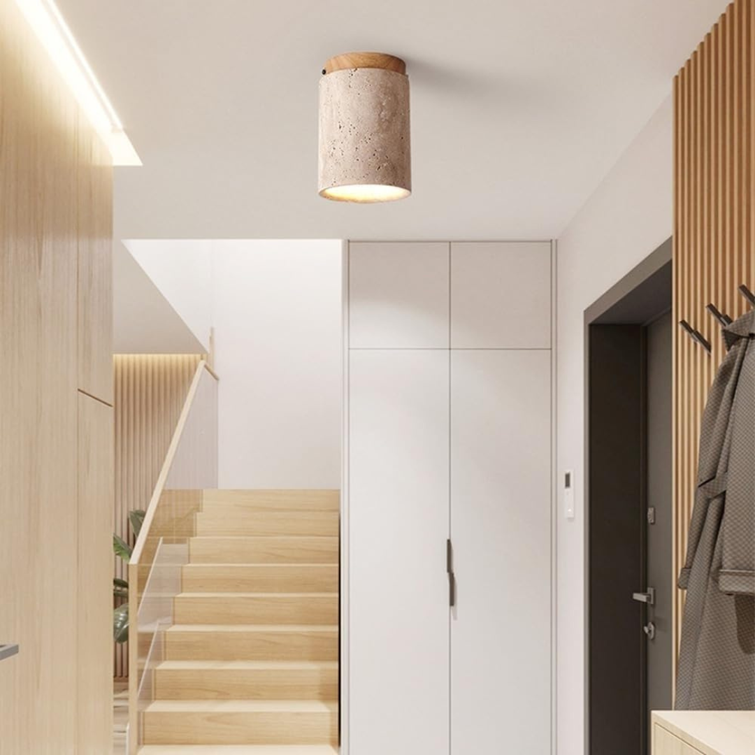 Elegant Travertine Flush Mount Ceiling Lamp Fixture with Warm LED