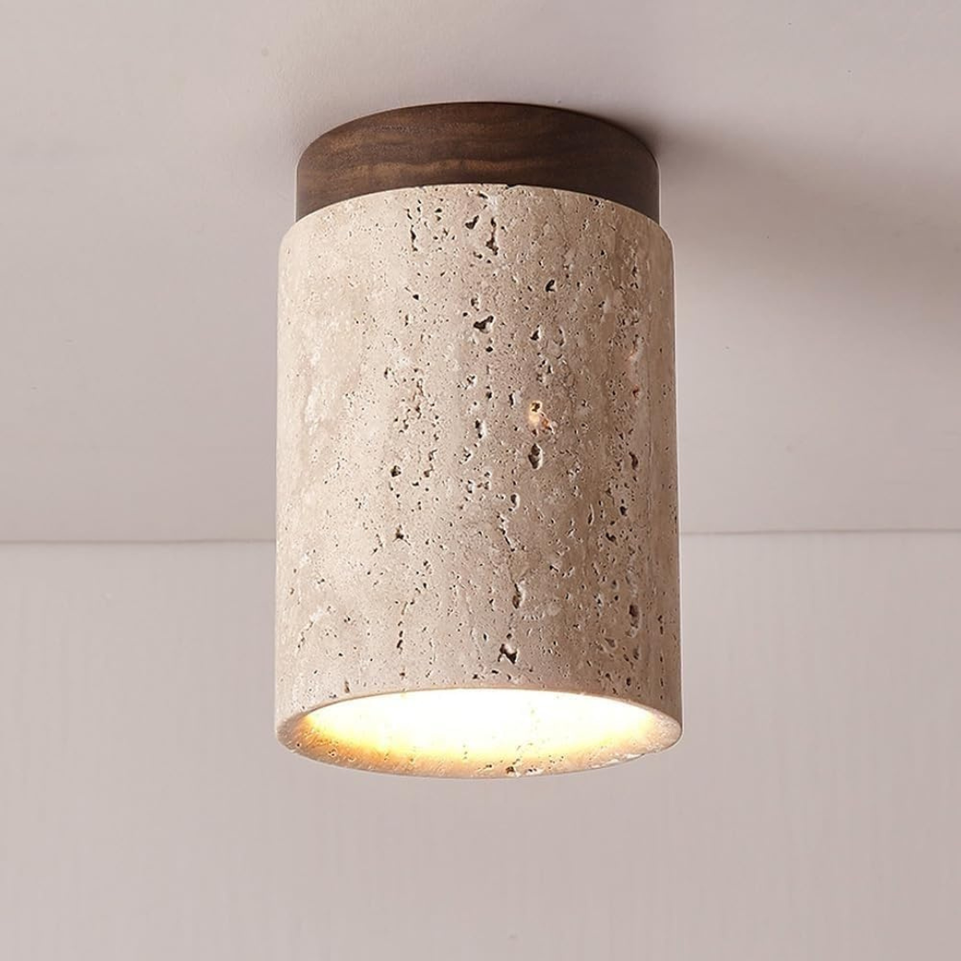 Elegant Travertine Flush Mount Ceiling Lamp Fixture with Warm LED