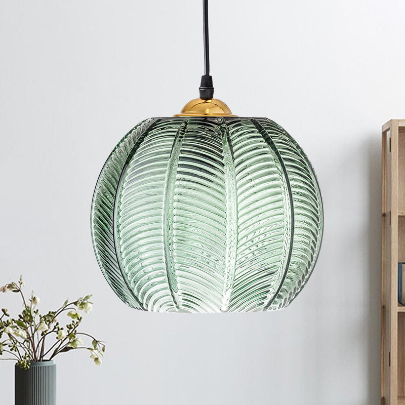 Folia | Lampada a sospensione in vetro - Lampada a sospensione verde retrò rigata per cucina e soggiorno