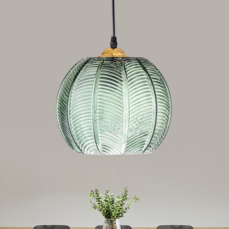 Folia | Lampada a sospensione in vetro - Lampada a sospensione verde retrò rigata per cucina e soggiorno