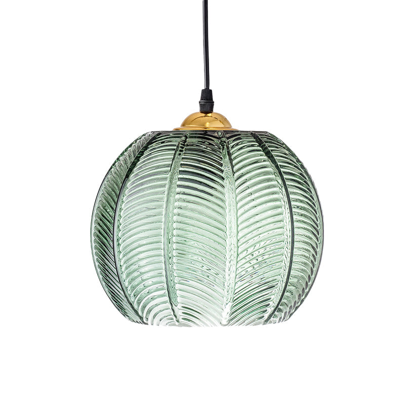 Folia | Lampada a sospensione in vetro - Lampada a sospensione verde retrò rigata per cucina e soggiorno