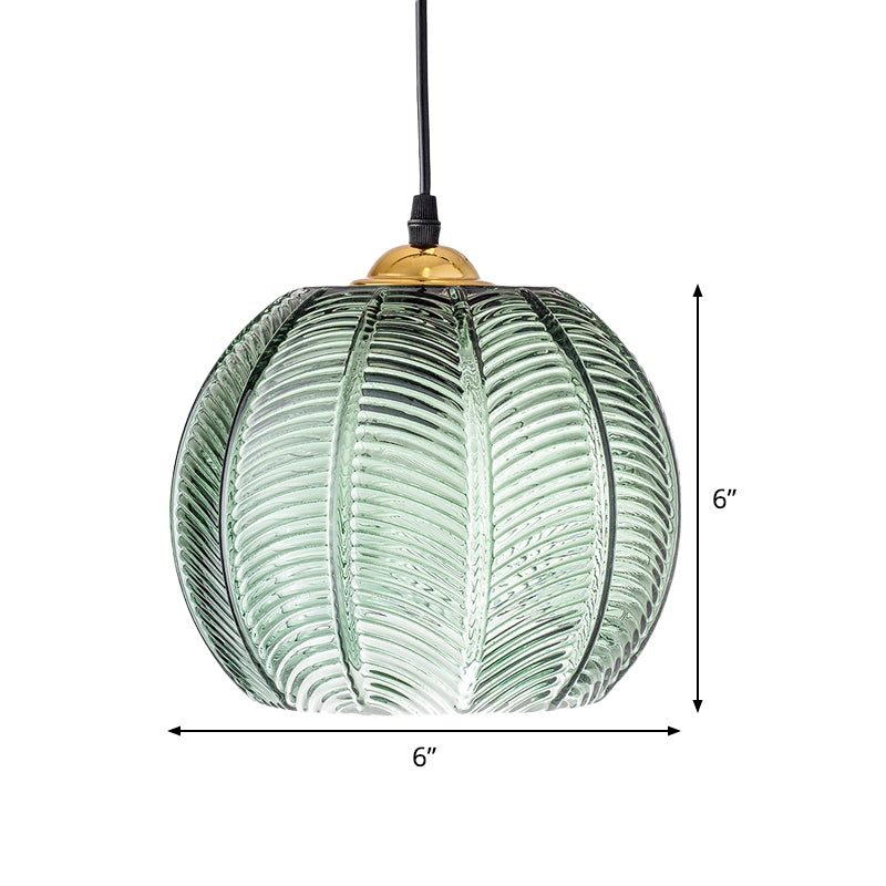 Folia | Lampada a sospensione in vetro - Lampada a sospensione verde retrò rigata per cucina e soggiorno