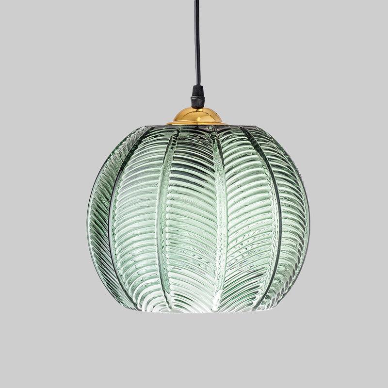 Folia | Lampada a sospensione in vetro - Lampada a sospensione verde retrò rigata per cucina e soggiorno