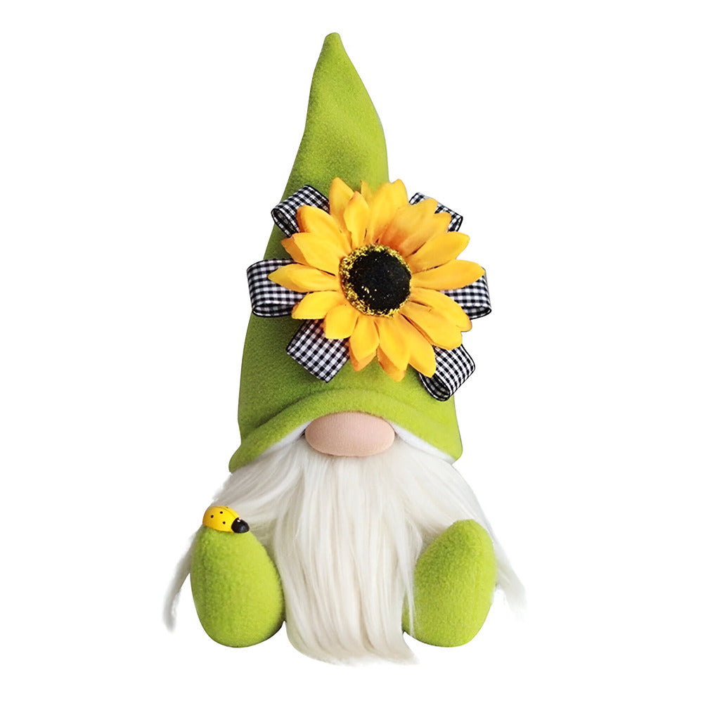 Handgefertigte Plüsch-Zwergfigur mit gelber Sonnenblume