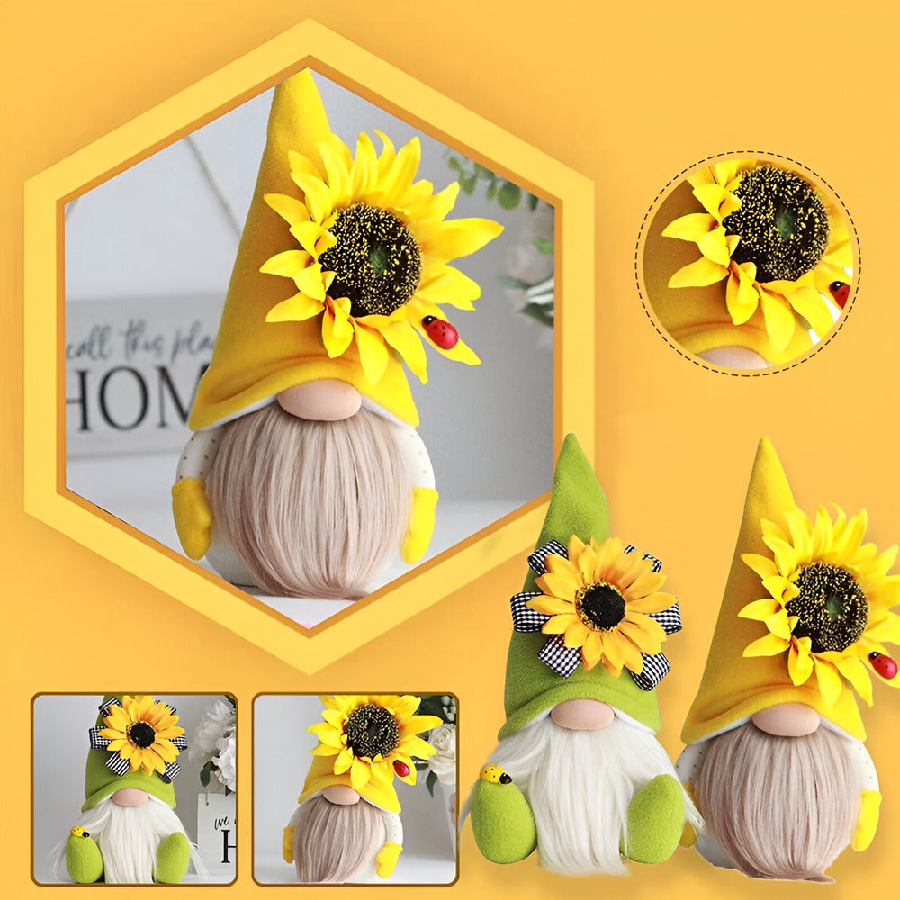 Handgefertigte Plüsch-Zwergfigur mit gelber Sonnenblume