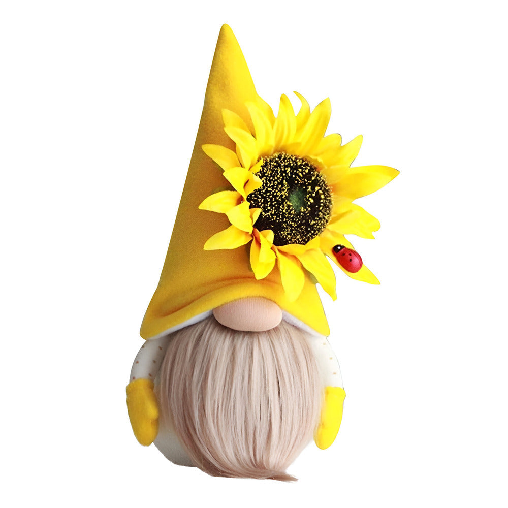 Handgefertigte Plüsch-Zwergfigur mit gelber Sonnenblume