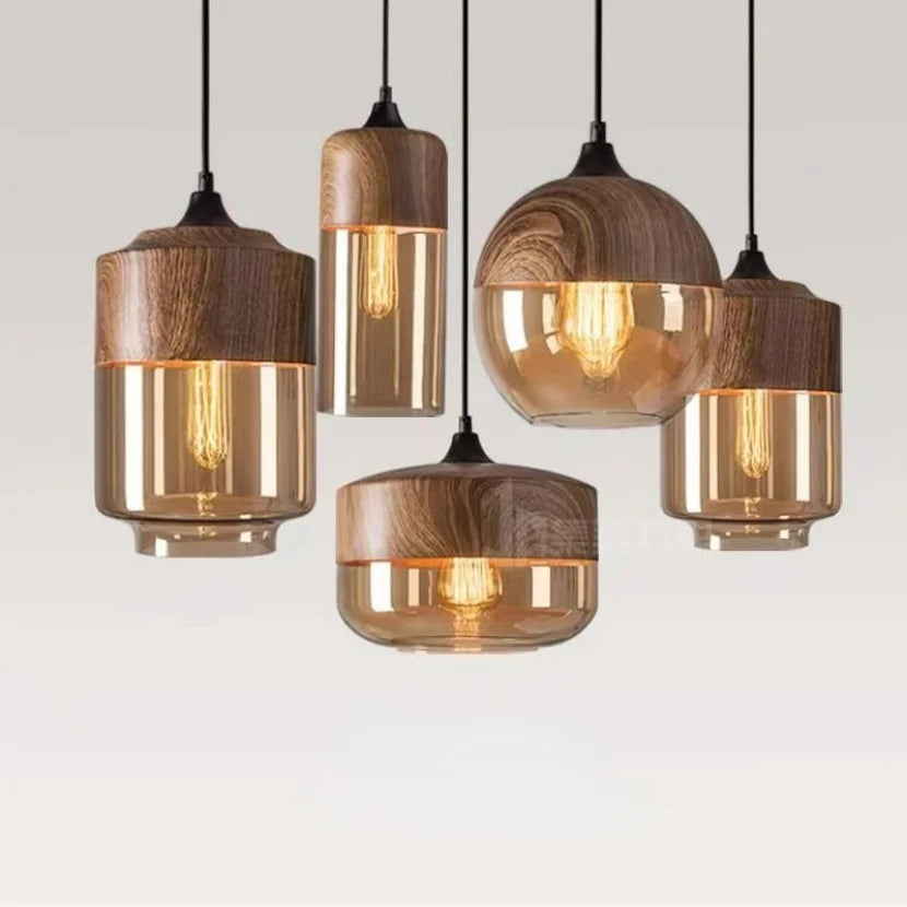 Laurissa | Lampada a sospensione in vetro e legno