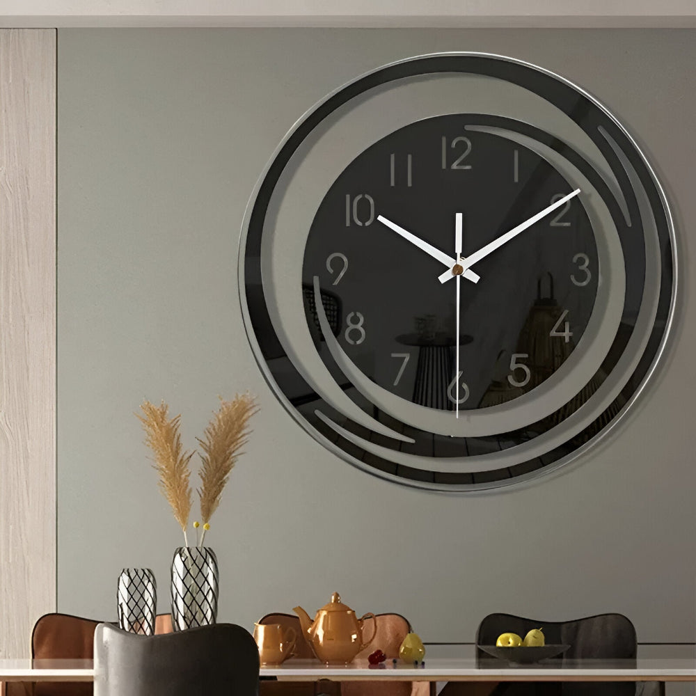 Decoración moderna de reloj de pared acrílico negro